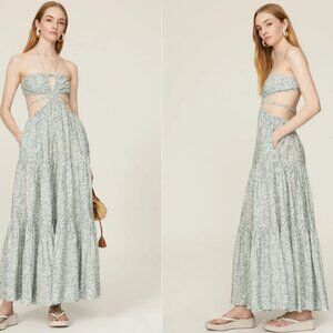 JONATHAN SIMKHAI Laurel Cut-Out Green & White Printed Maxi Dress - Size Medium